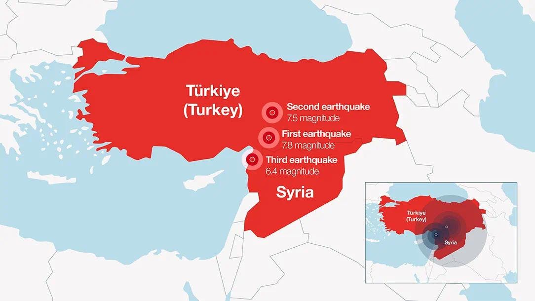 Turkey & Syria Earthquakes Map